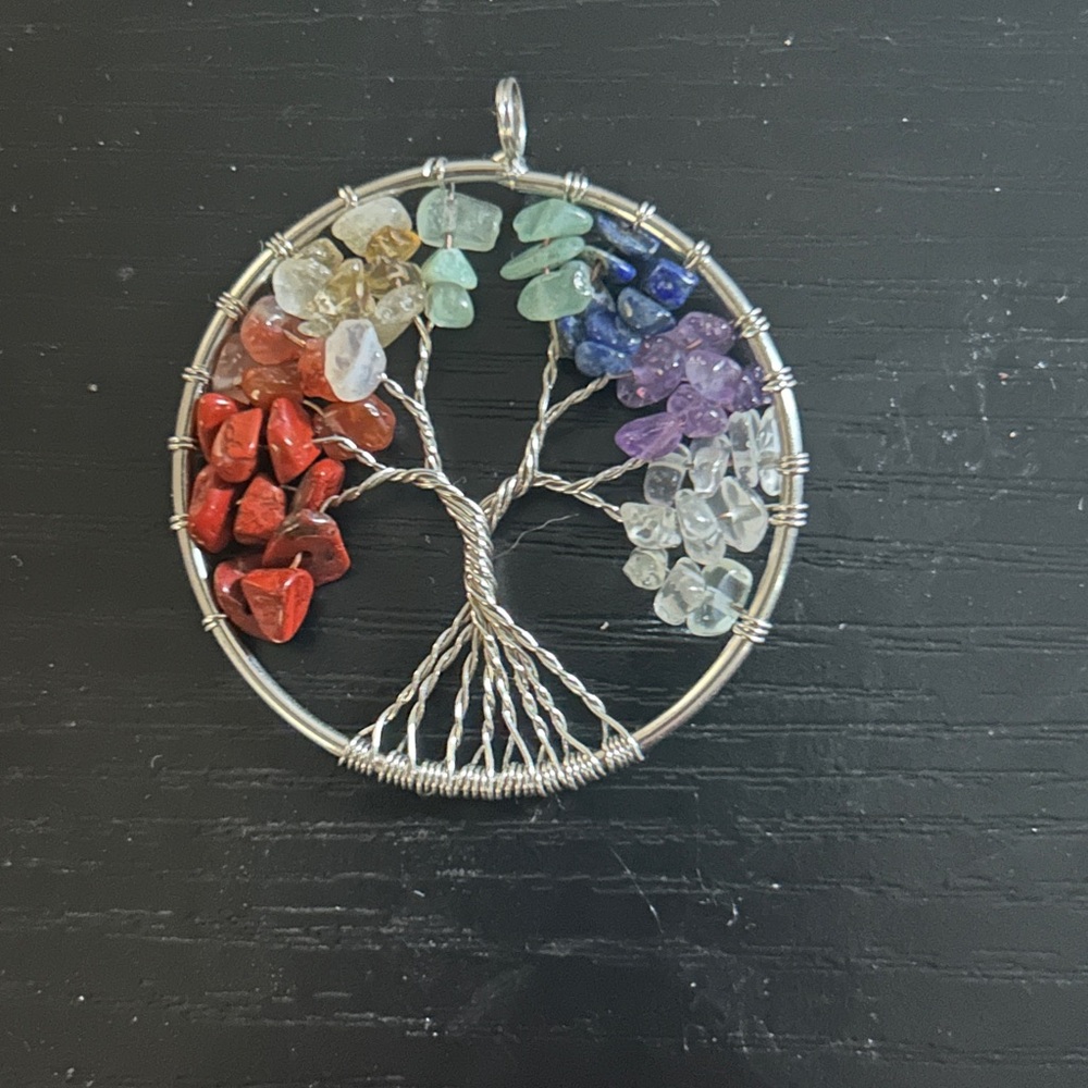 Silver Tree of Life Pendant with Chakra Gemstones